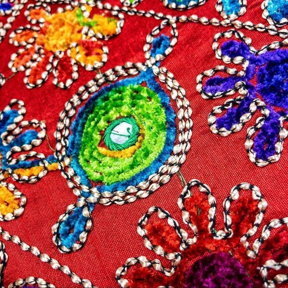 Red Textile Embroidered Envelope Clutch Purse India Elephant - Picture 6 of 9